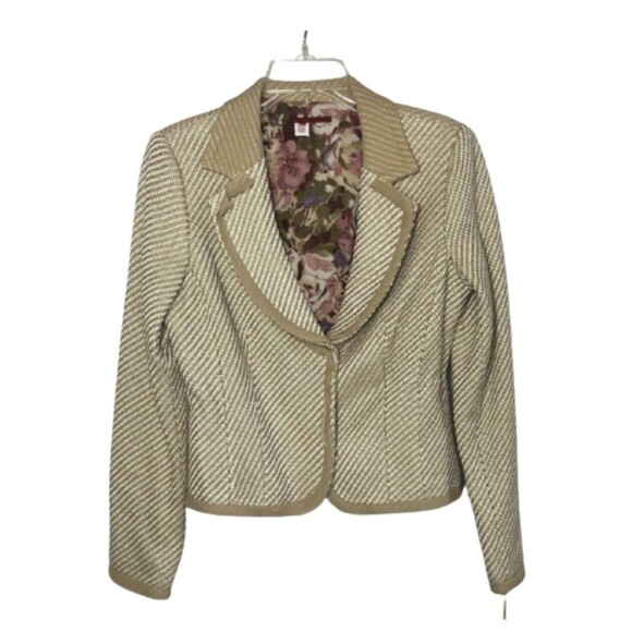 Anthropologie Tapemeasure Wool/ Silk Woven Tweed Boucle Tan  Blazer Size 6 - Picture 1 of 8